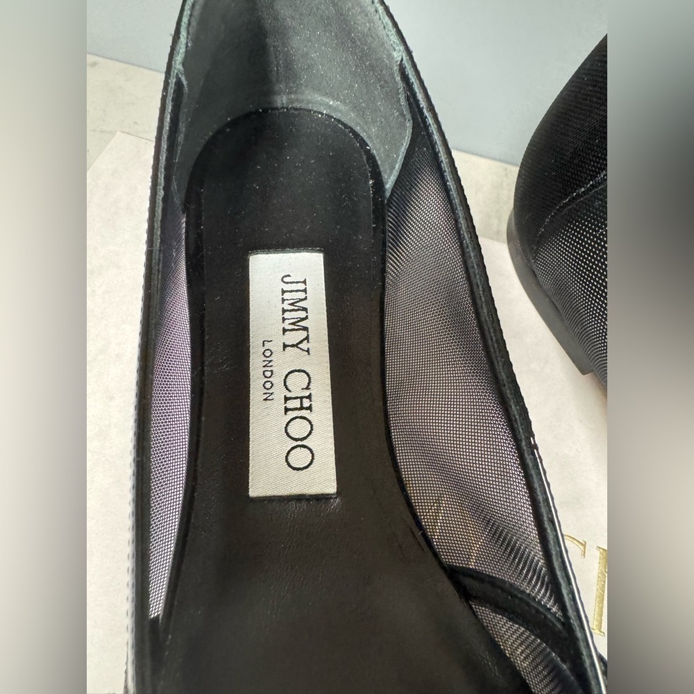 NIB- Jimmy Choo Black Patent Leather Elisa Flats with Pearl Accent - Picture 5 of 8